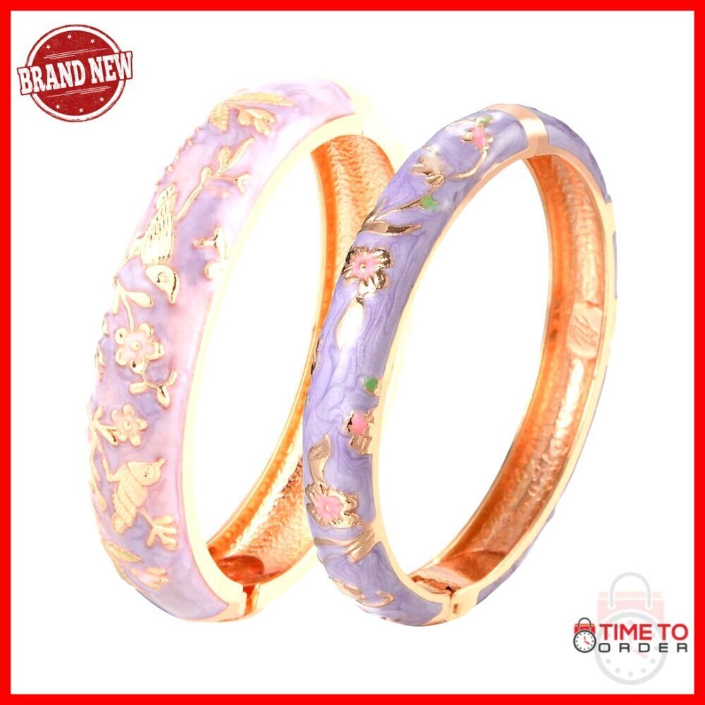 Enamel Bird Spring Hinged Bangle Bracelet Elegant Handcraft Jewelry Gift Box